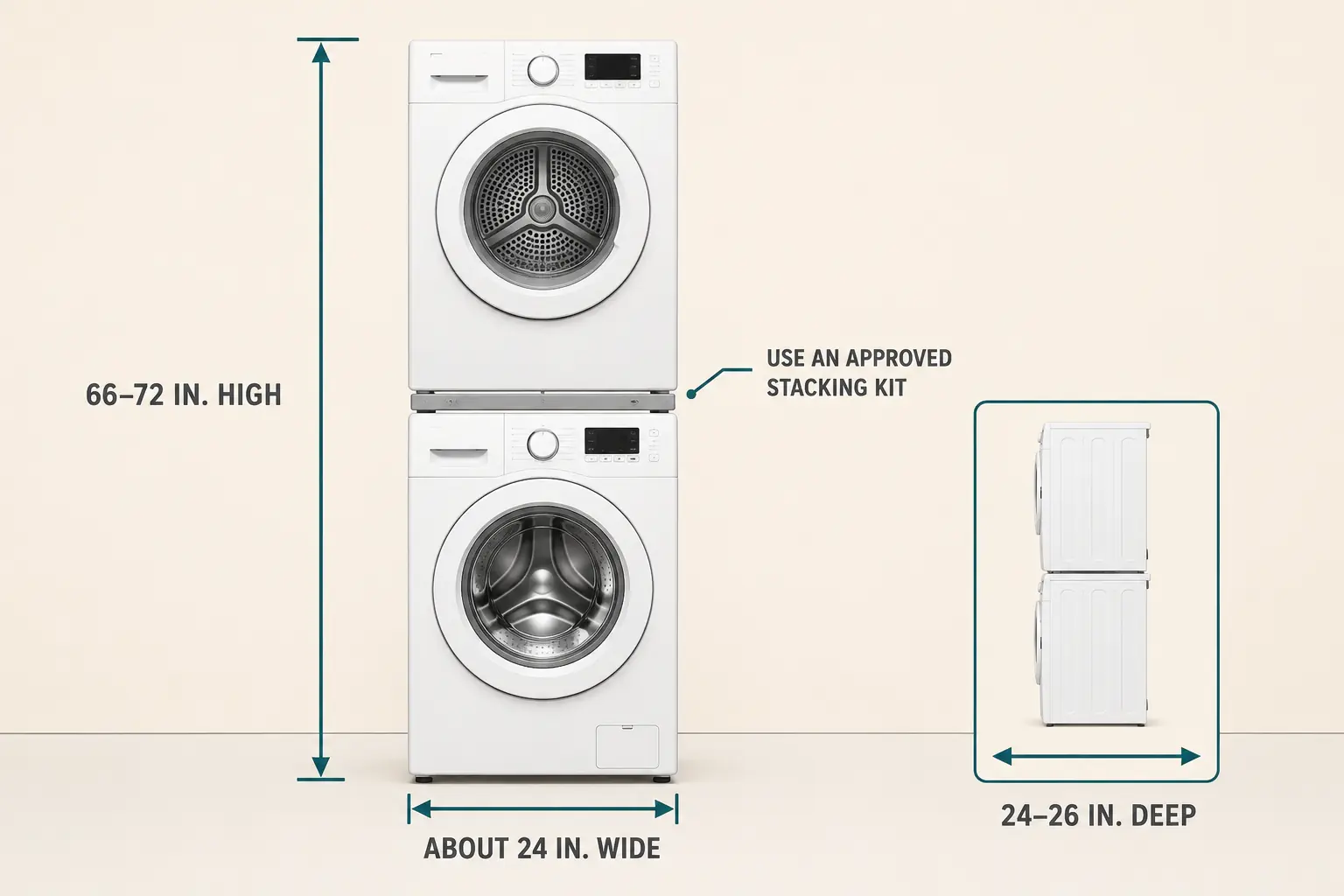 Stacked compact washer and dryer dimensions with approved stacking kit